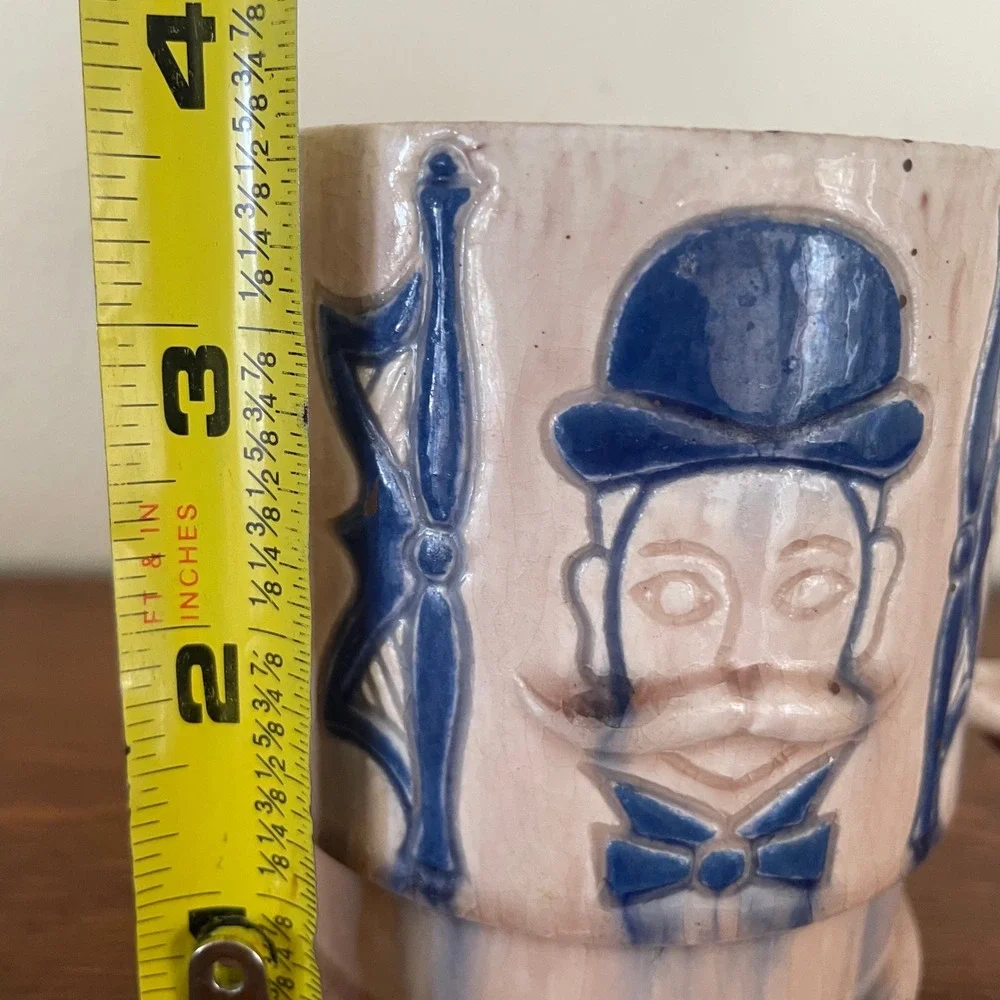 Vintage 70s Mustache Man Shaving Cream Mug Cup Ceramic Artisan‎ Made 1970s